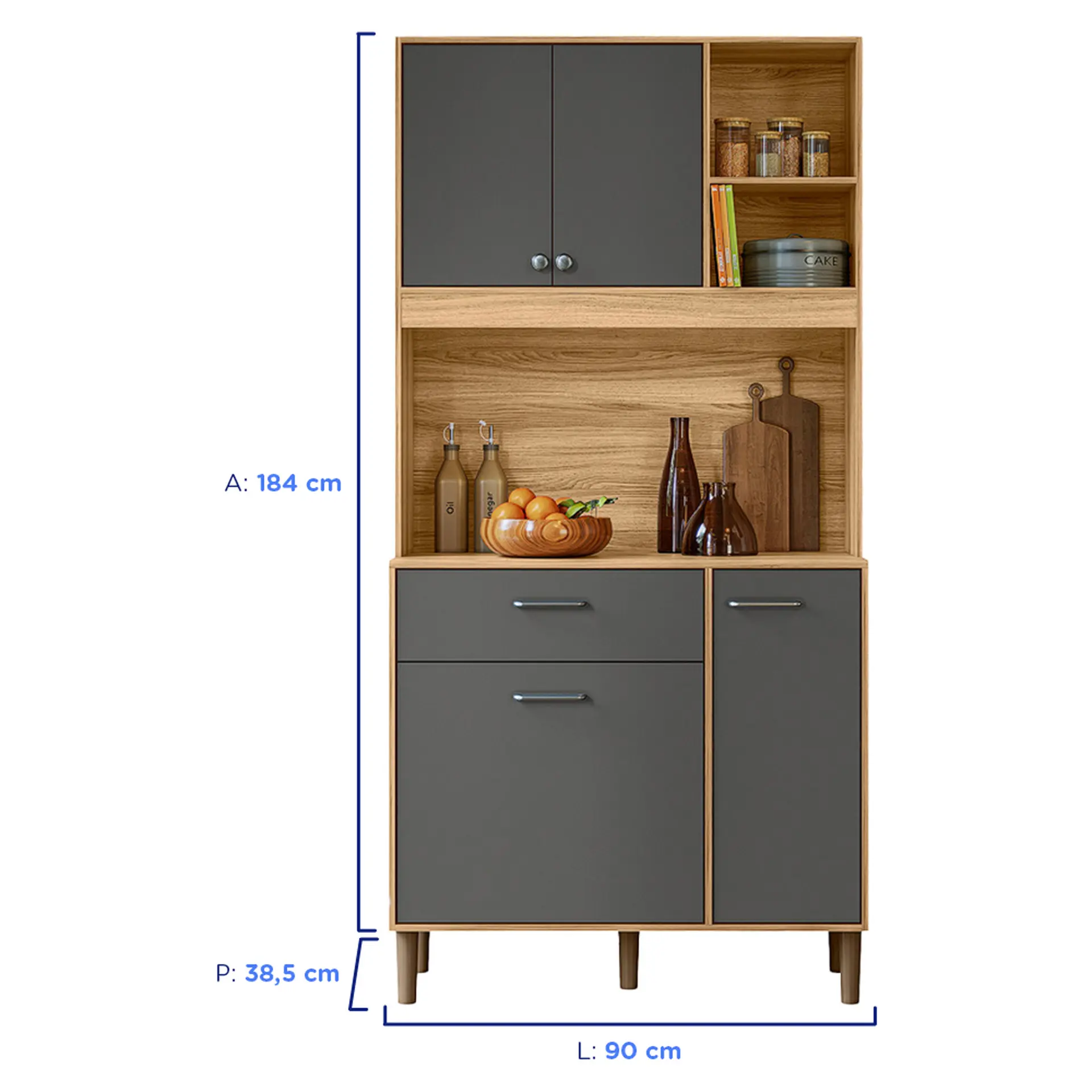 Cozinha Compacta com Tampo 4 Portas 1 Gaveta em MDP Erva Doce Nicioli - Freijo/Chumbo