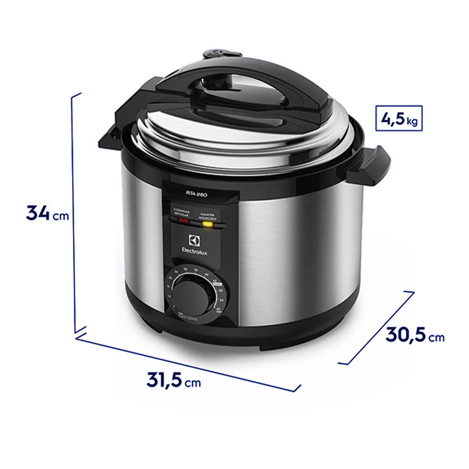 Panela Elétrica de Pressão Electrolux 5L Efficient Rita Lobo PCE20 - Inox/Preto - 110 Volts