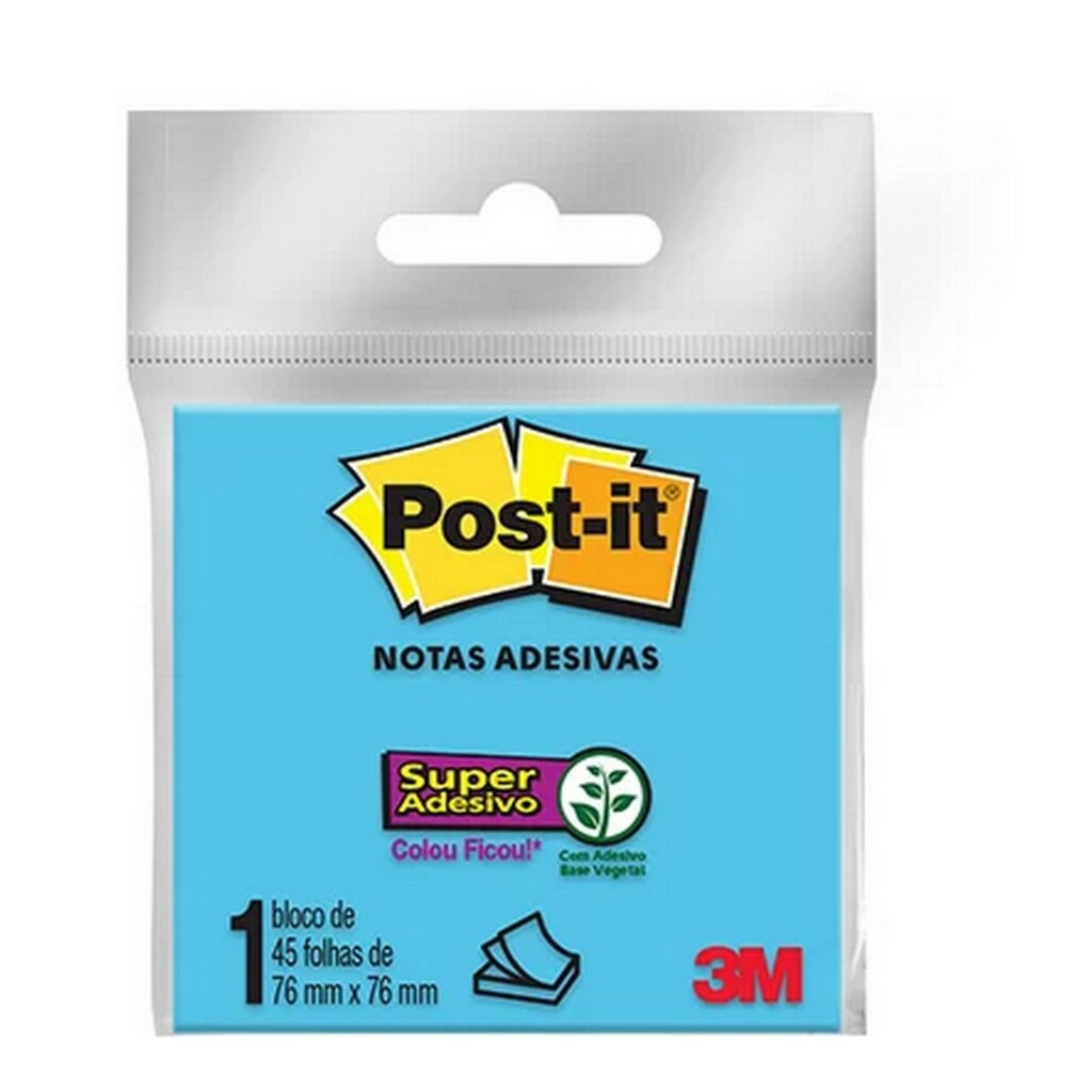 Bloco de Notas Adesivo 76x76mm com 1 Bloco de 45 Folhas Azul - Post-it - 3M - HB004399422