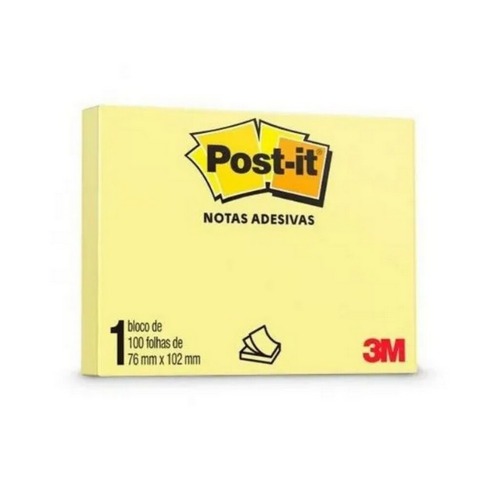Bloco de Notas Adesivo 76X102mm com 1 Bloco de 100 Folhas Amarelo - Post-it - 3M - HB004088132