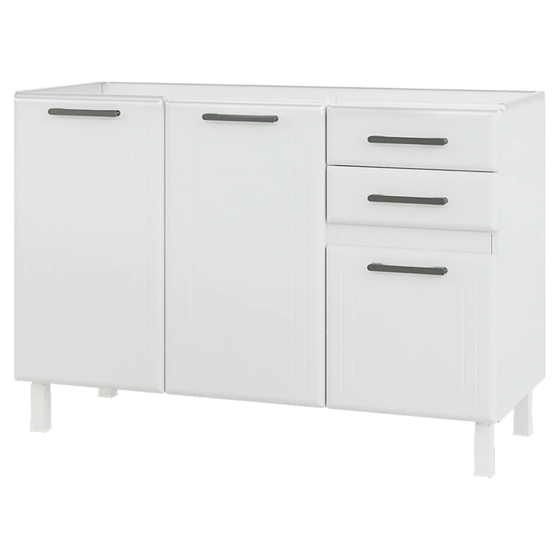 Balcão sem Tampo 2 Portas 3 Gavetas 120cm Liz Telasul em Aço - Branco