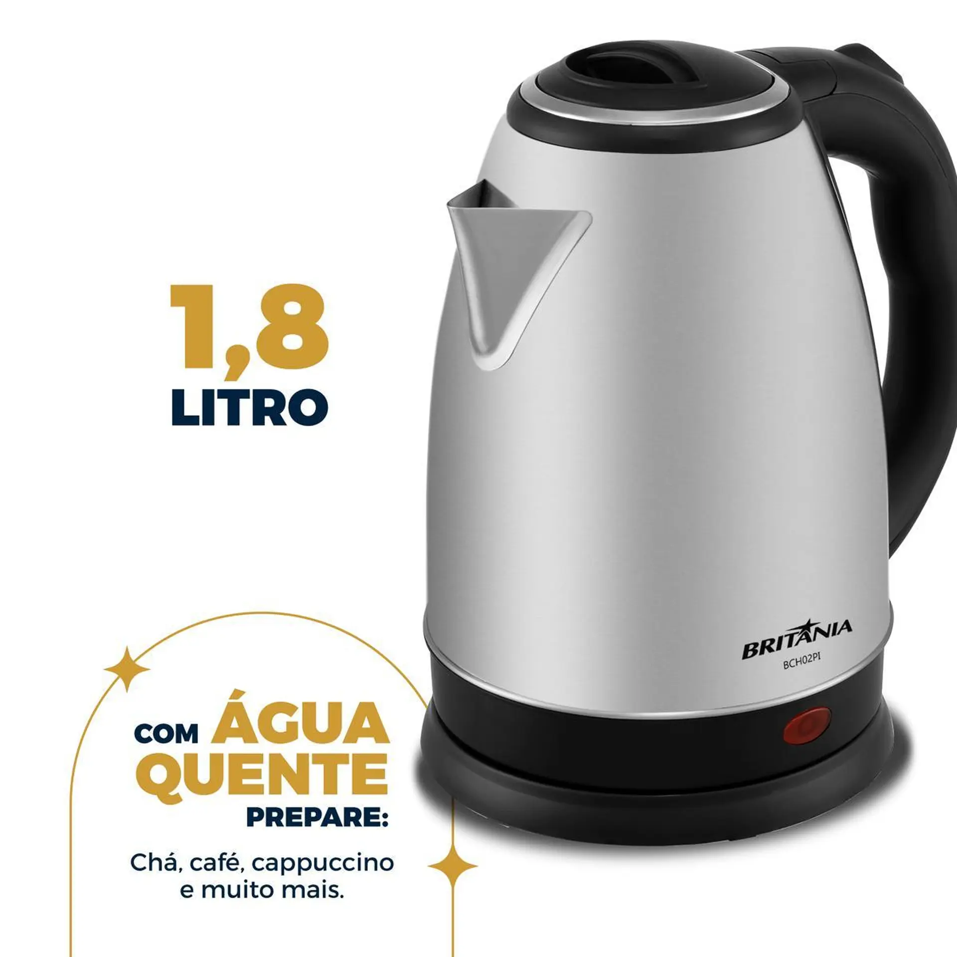 Chaleira Elétrica Britânia BCH02PI 1,8L 1250W - Inox/Preto - 220 Volts