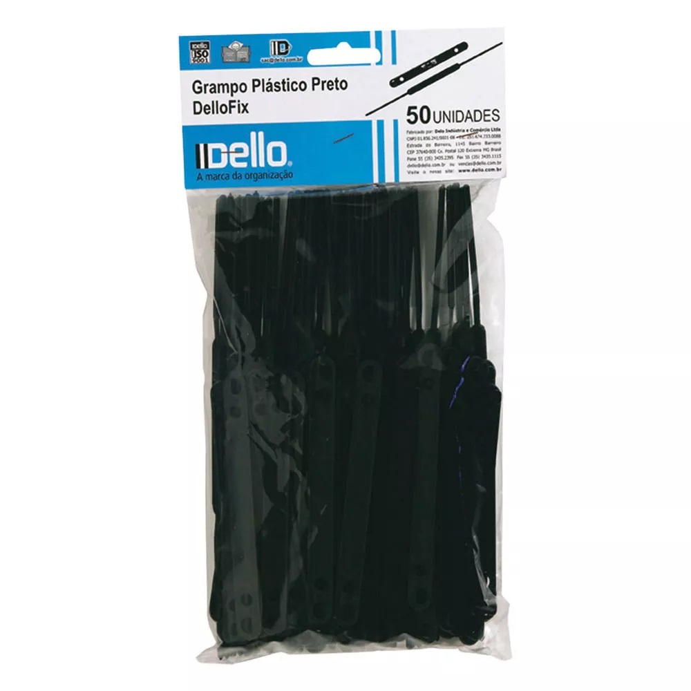 Grampos Trilho Plástico Preto Dello 50 Unidades 0301P00202