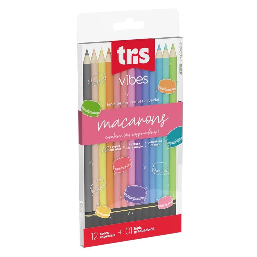 Lápis de Cor TRIS Vibes Macarons Grande com 12 Cores