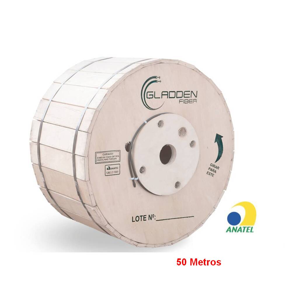 Cabo de Fibra Óptica Asu80 12FO Preto Rolo 50m 6,5mm Gladden 68000278