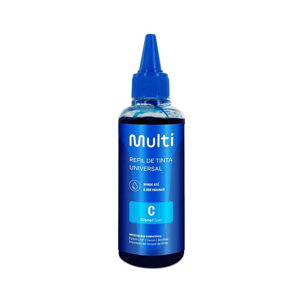 Tinta para Cartucho Universal Cyan 100ml Multilaser - RF018 - Vendido Unitário