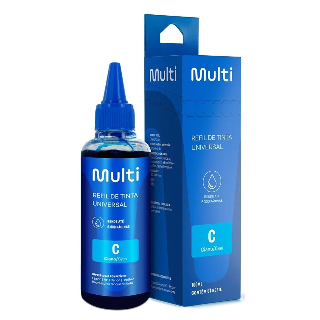 Tinta para Cartucho Universal Cyan 100ml Multilaser - RF018 - Vendido Unitário
