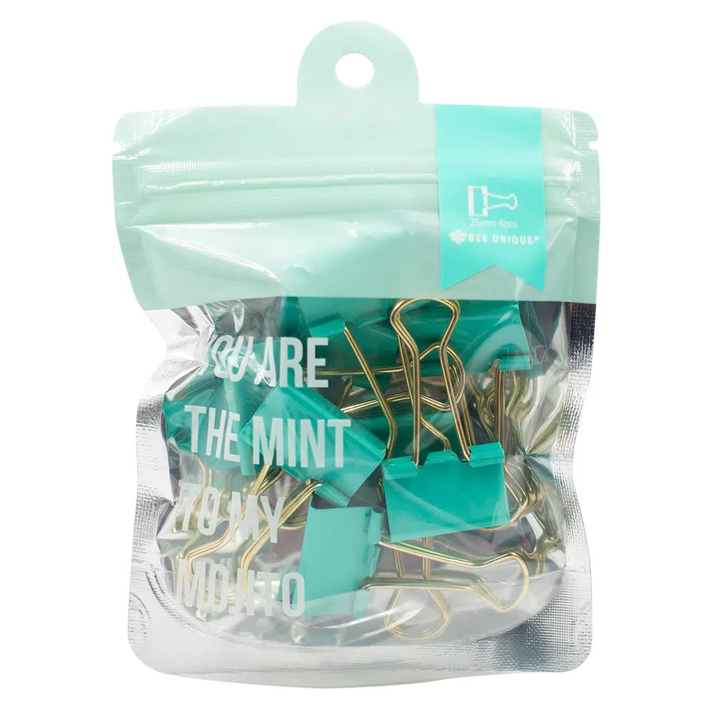 Prendedor de Papel Bee Unique com 8 Peças 25mm Verde
