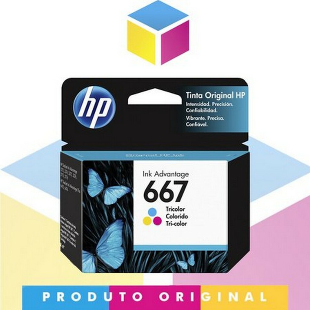 Cartucho de Tinta HP 667 TriColor Original - 3YM78AB - 120 páginas para 1275, 2374, 2375, 2376, 2775, 2776, 6475, 6476