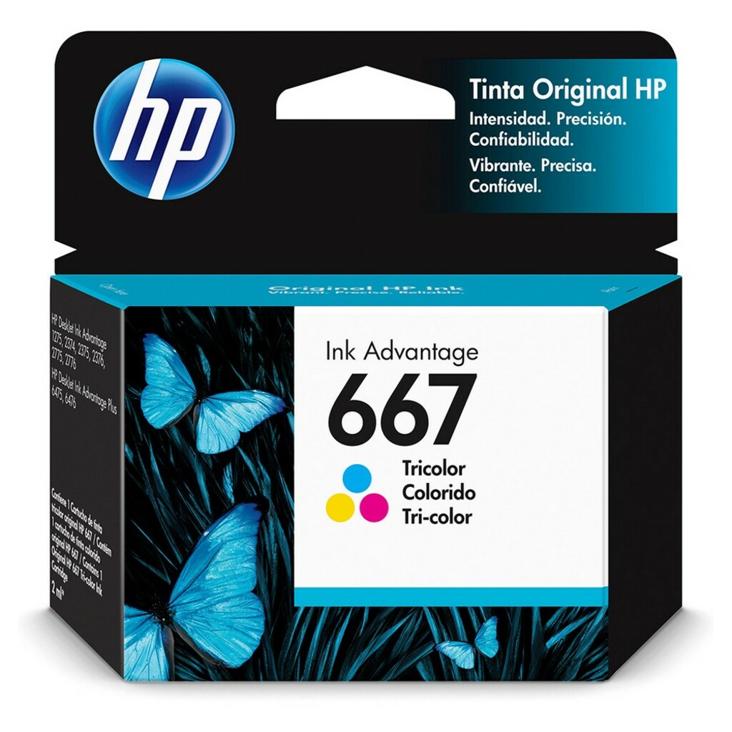 Cartucho de Tinta HP 667 TriColor Original - 3YM78AB - 120 páginas para 1275, 2374, 2375, 2376, 2775, 2776, 6475, 6476