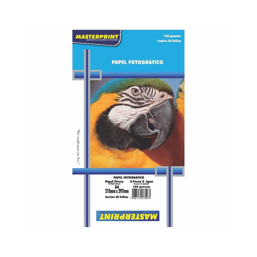 Papel Fotográfico Glossy Brilhante A4 180 Gramas 50 Folhas Masterprint - 302010004