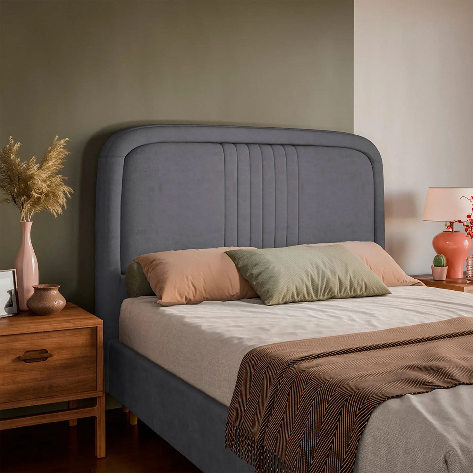 Cabeceira Casal Estofada 148cm MDF Chicago Dubue - Cinza