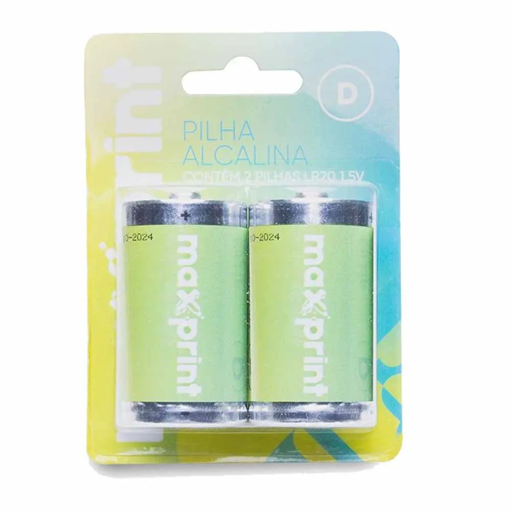 Pilha Alcalina Grande D Maxprint - 756401 - Blister com 2 Unidades