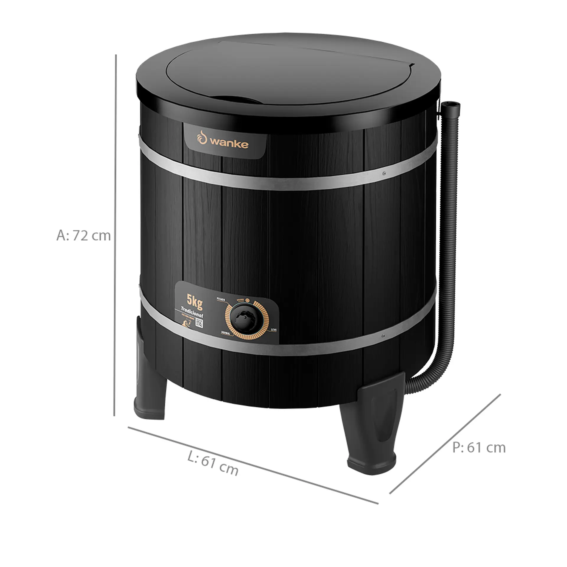 Tanquinho Wanke Tradicional 5kg Semiautomático Agitador Removível - Madeira Escura - 110 Volts