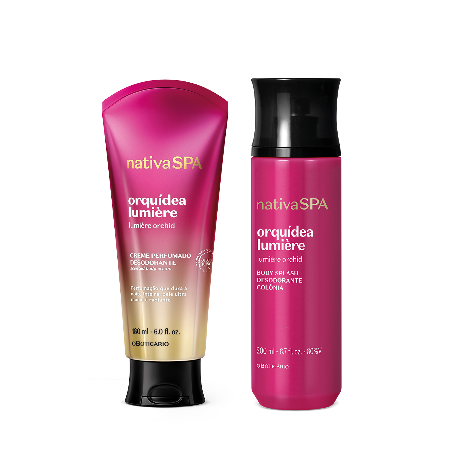 Combo Nativa SPA Orquídea Lumière: Body Splash 200ml + Creme Perfumado Desodorante 180ml