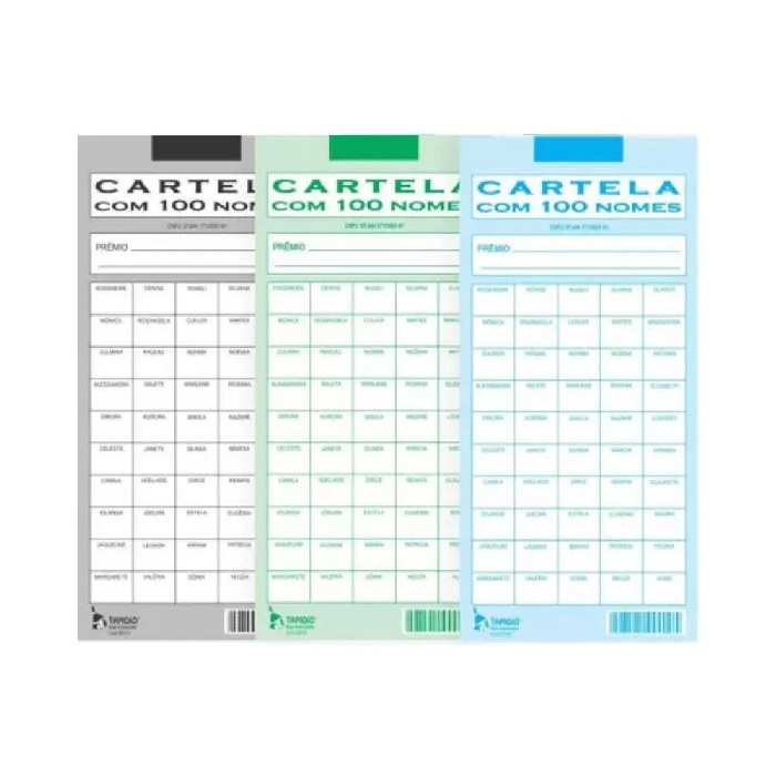 Cartela para Rifas Tamoio 100 Nomes