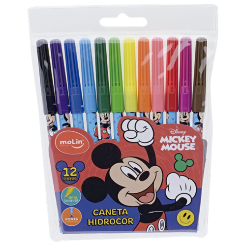 Canetinha Hidrocor Molin Mickey Mouse 12 Cores Vivas