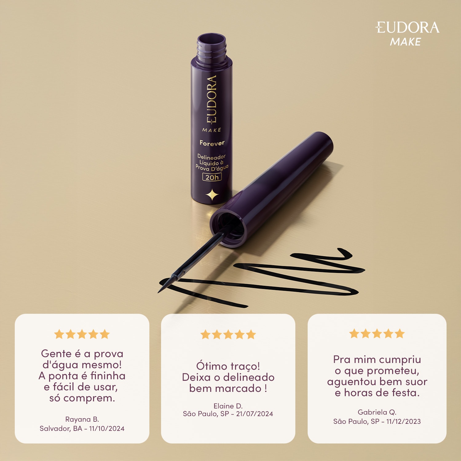 Delineador Líquido Preto à prova d'água Forever Eudora Make 3ml