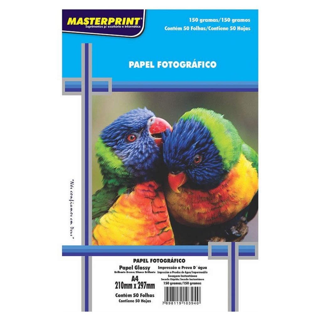 Papel Fotográfico Glossy Brilhante A4 150 Gramas 50 Folhas Masterprint - 302010057