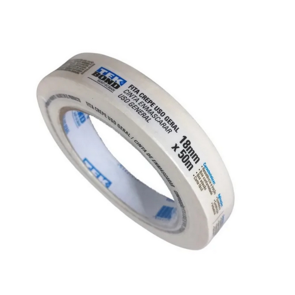 Fita Crepe 18mm x 50 Metros Branco Tekbond - Unitário - 78072708158