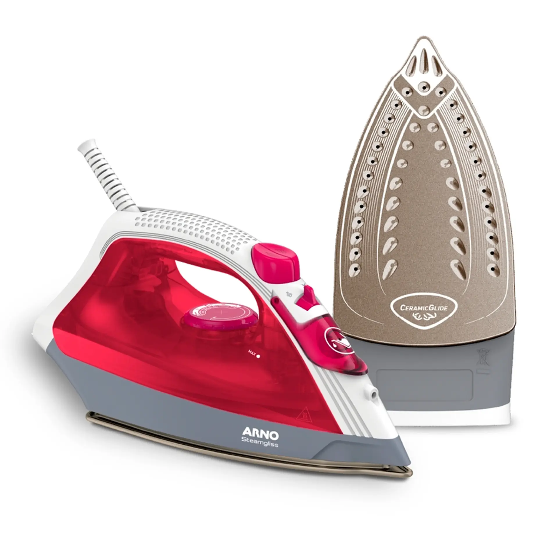 Ferro de Passar a Vapor Arno Steamgliss FSGC Base Ceramic Glide 1200W - Rosa - 220 Volts