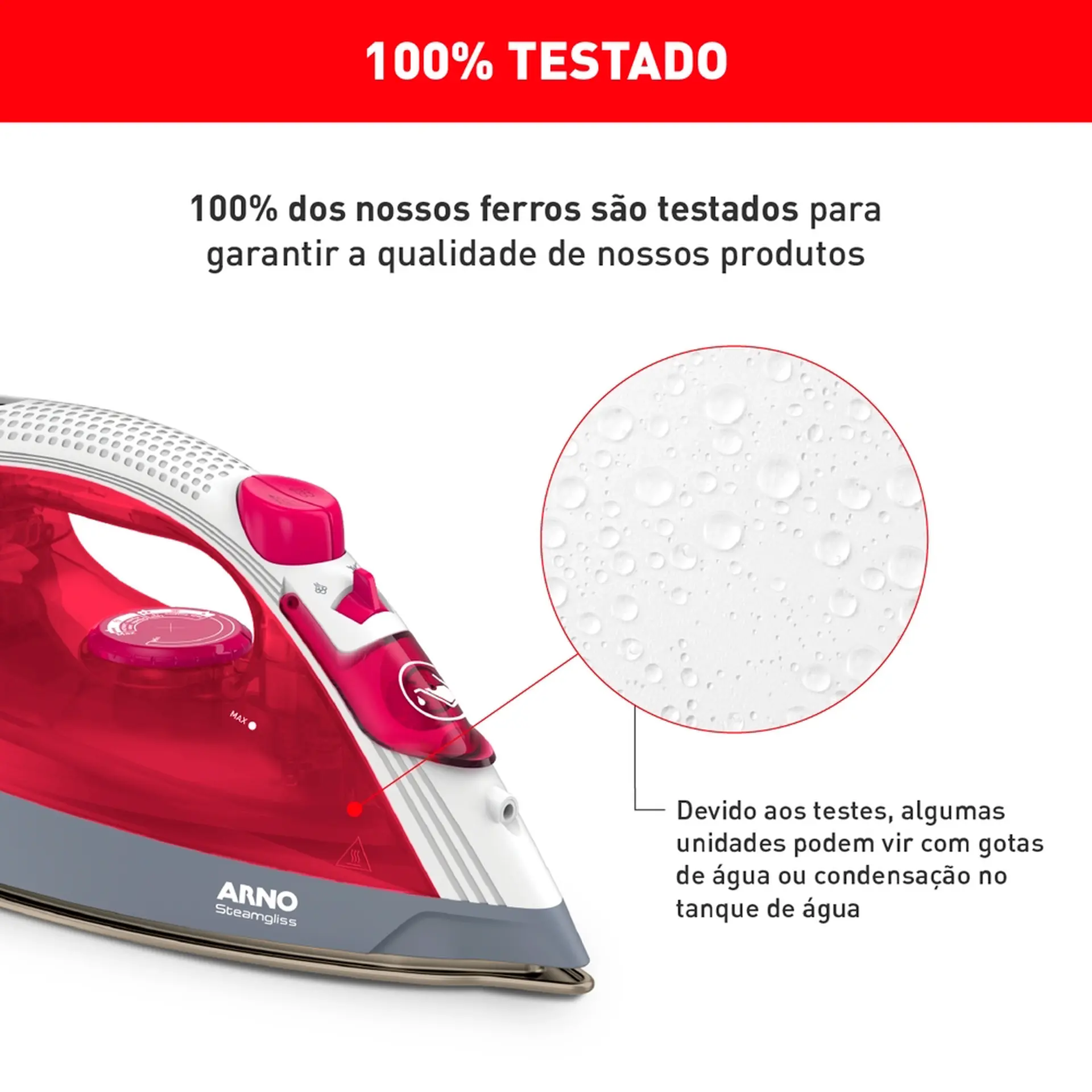 Ferro de Passar a Vapor Arno Steamgliss FSGC Base Ceramic Glide 1200W - Rosa - 220 Volts