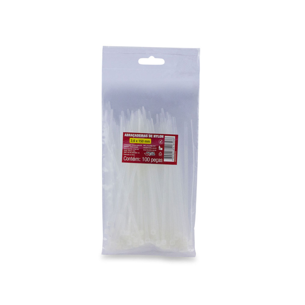 Abraçadeira Plástica Force Line 3,6 x 150mm Branco 100 Unidades