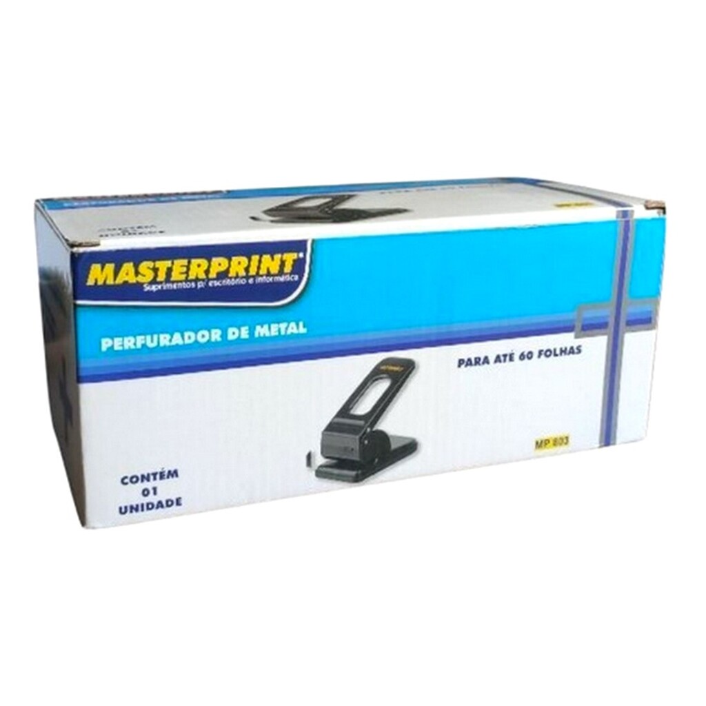 Perfurador de Papel Metal 60 Folhas Preto Masterprint - Unitário - MP803