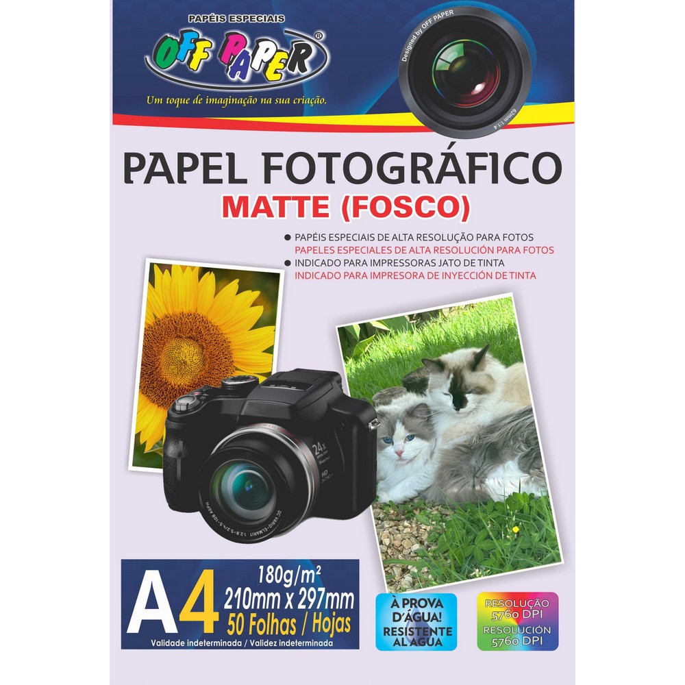 Papel Fotográfico Matte A4 180g 50 Folhas Fosco Off Paper 10609 100013
