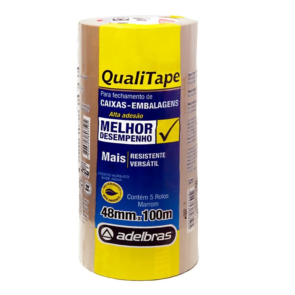 Fita Empacotamento Marrom 48mm x 100 Metros  Adelbras - Pacote com 4 Unidades - 811000033
