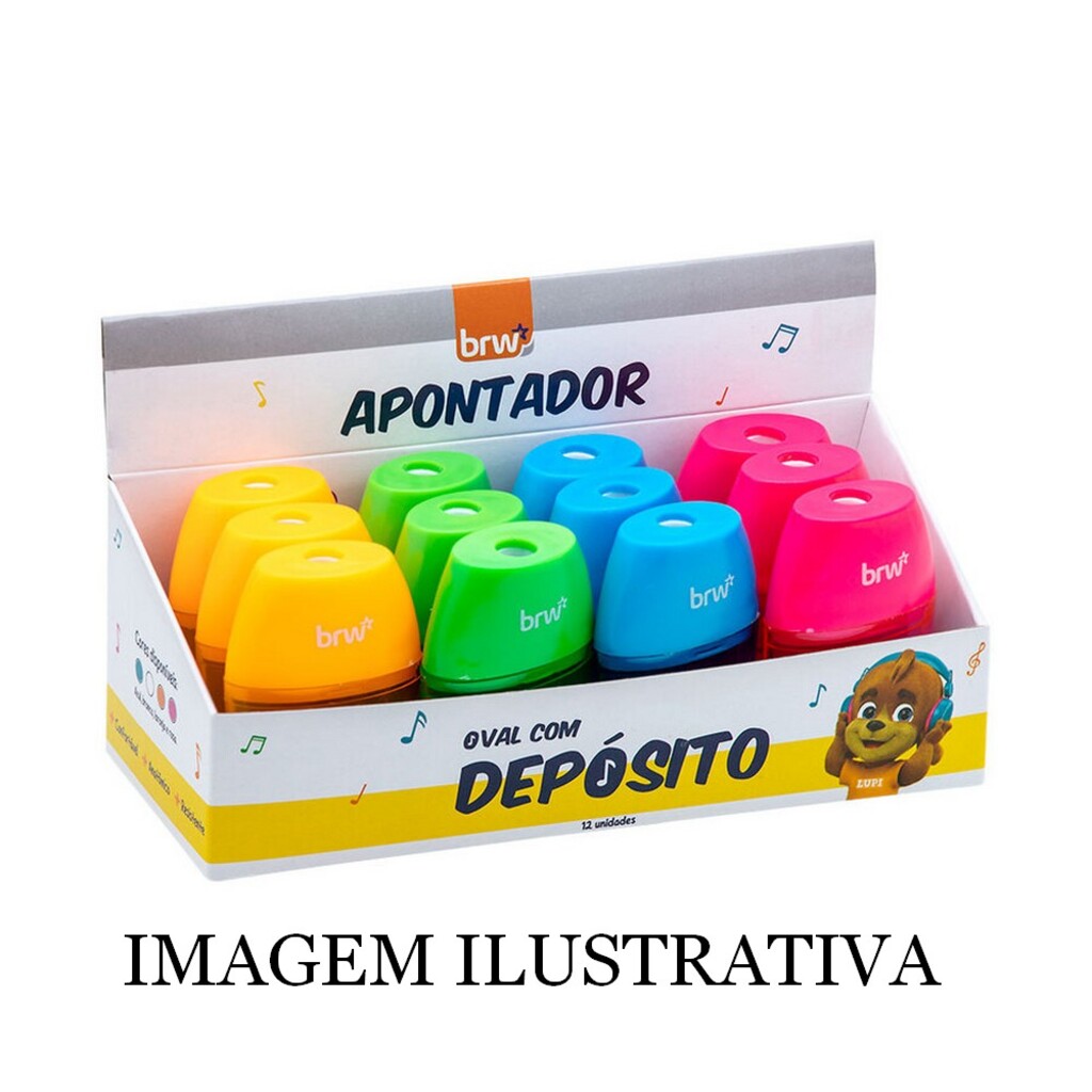 Apontador com Depósito Oval Neon Caixa com 12 Unidades - BRW-  AP2005
