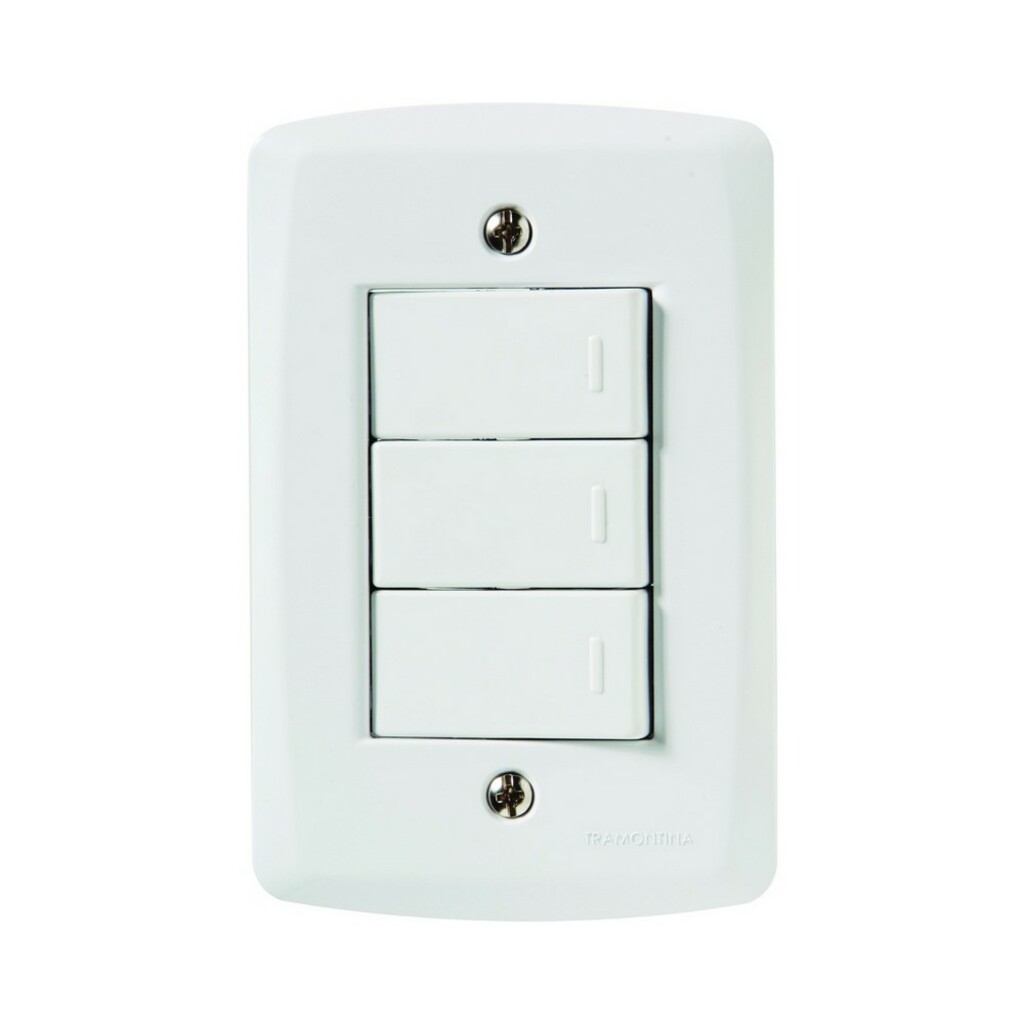 Interruptor 3 Simples 10A Lux2 Tramontina com Espelho 4x2 Branco Tramontina - 57145/070