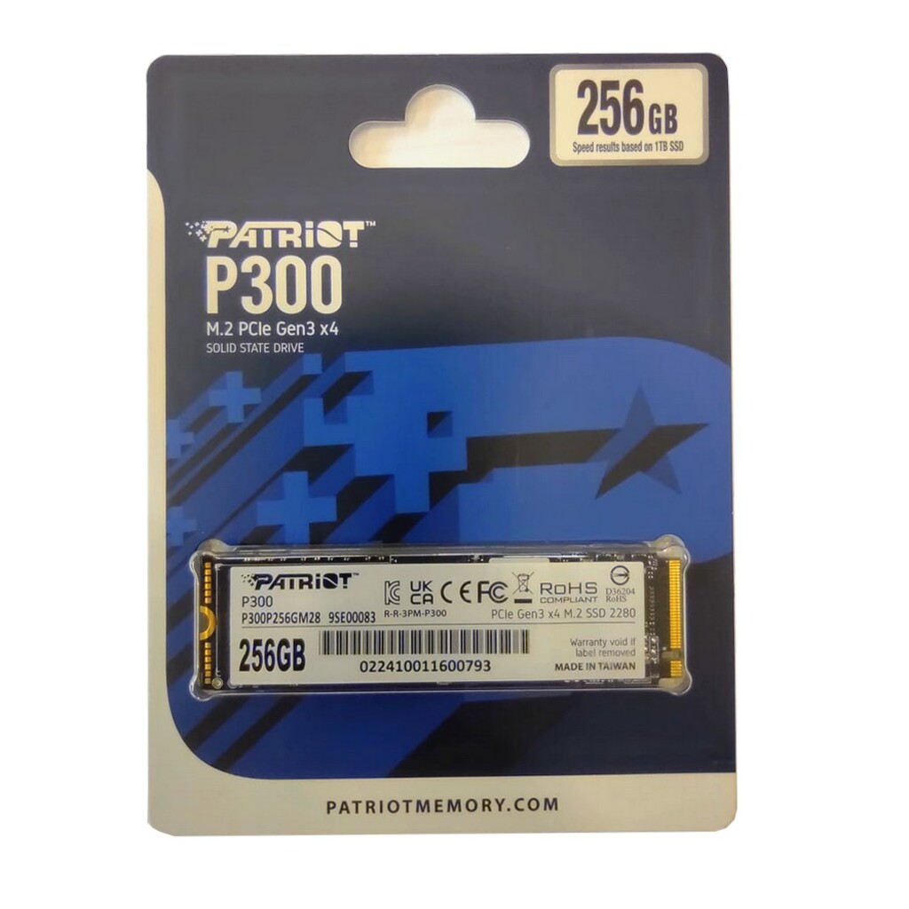 SSD 256 GB M2-NVME PCI-e Gen 3x4 2280 Patriot P300 P300P256GM28 Leitura 1700 MBPS Gravação 1000 MBPS