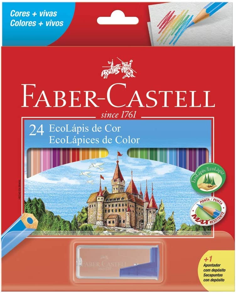 Lápis de Cor Faber Castell EcoLápis 24 Cores Ponta Resistente mais Apontador Sortido