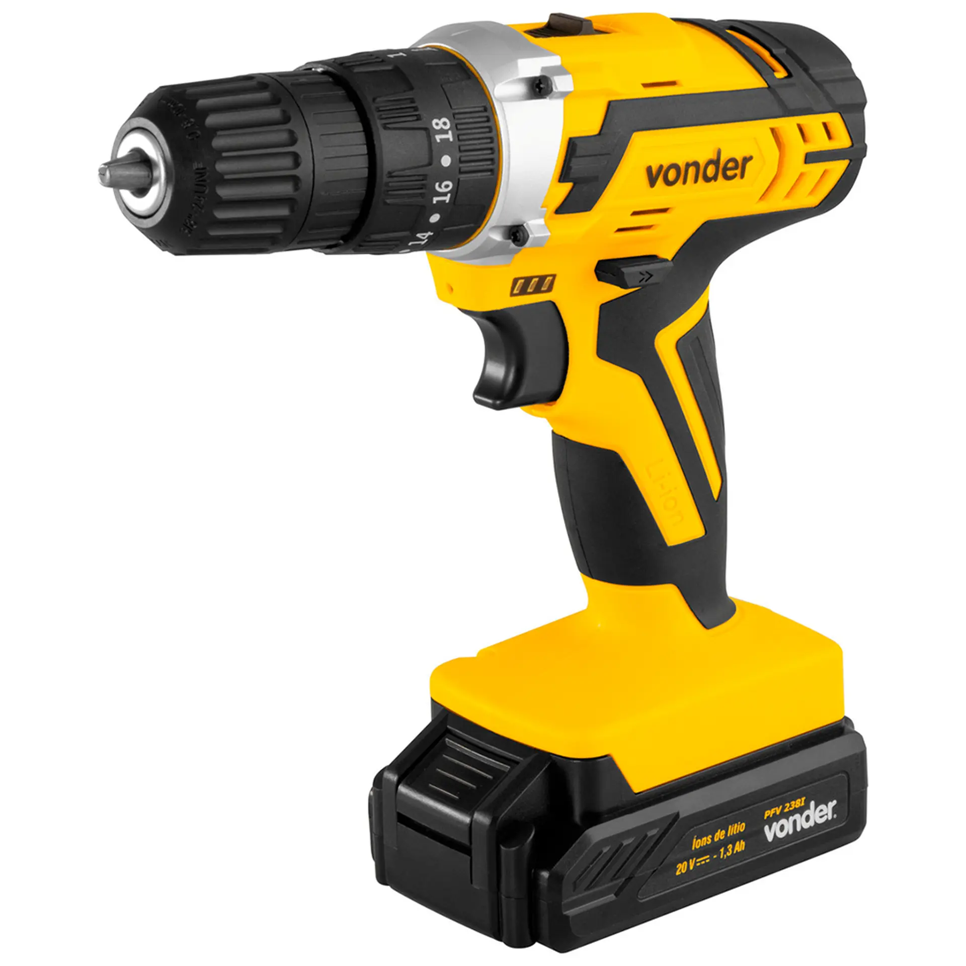 Parafusadeira Furadeira de Impacto Vonder Bateria 3/8 Polegadas PFV 238I - Preto/Amarelo - Bivolt
