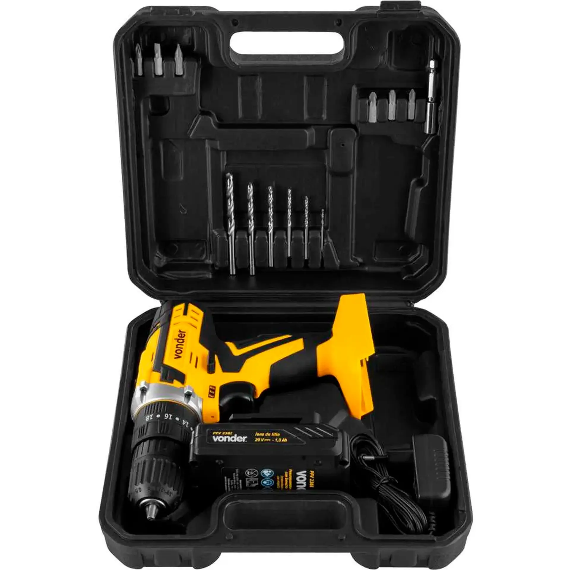 Parafusadeira Furadeira de Impacto Vonder Bateria 3/8 Polegadas PFV 238I - Preto/Amarelo - Bivolt