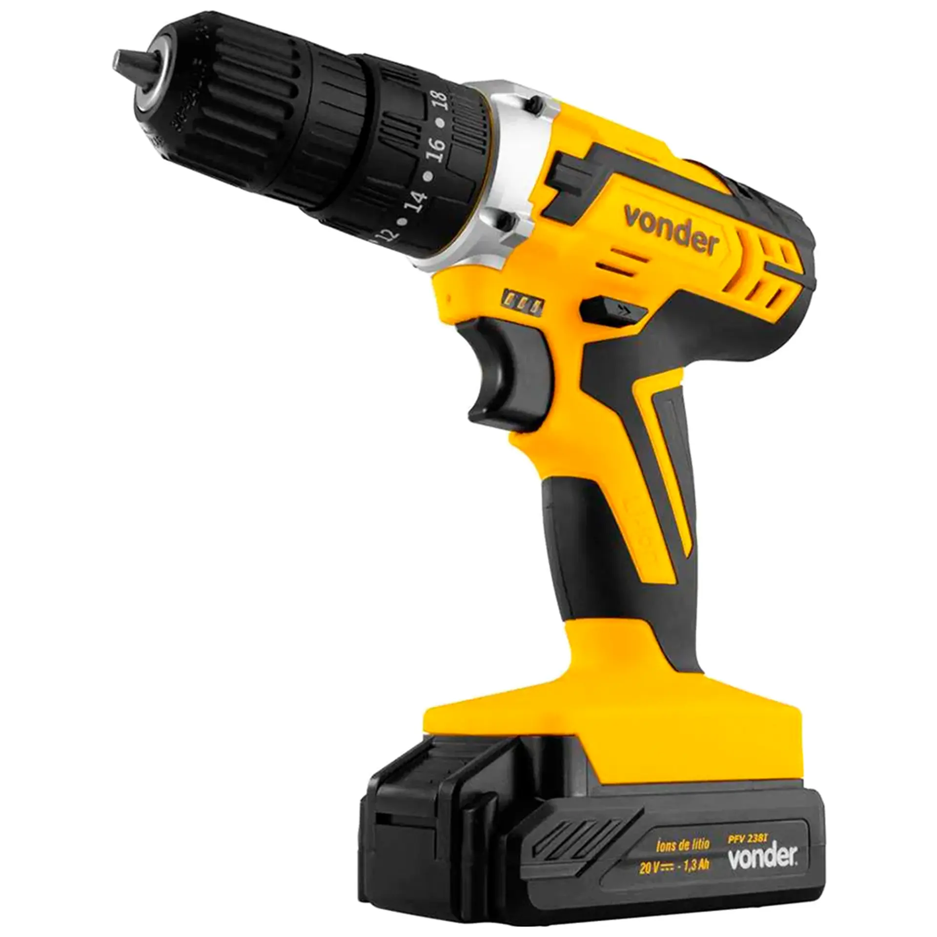 Parafusadeira Furadeira de Impacto Vonder Bateria 3/8 Polegadas PFV 238I - Preto/Amarelo - Bivolt