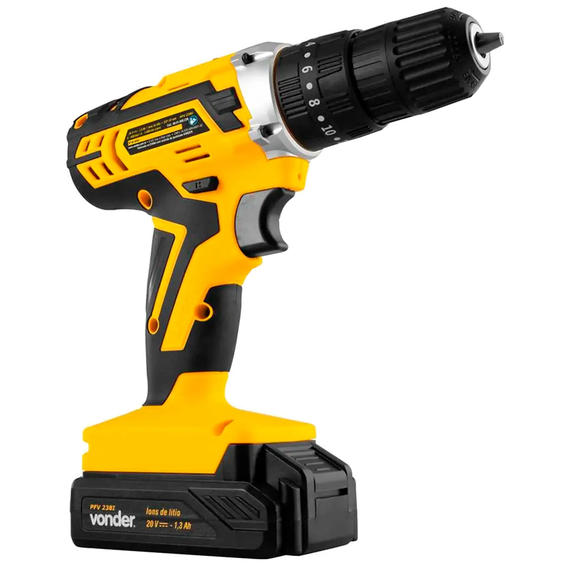 Parafusadeira Furadeira de Impacto Vonder Bateria 3/8 Polegadas PFV 238I - Preto/Amarelo - Bivolt