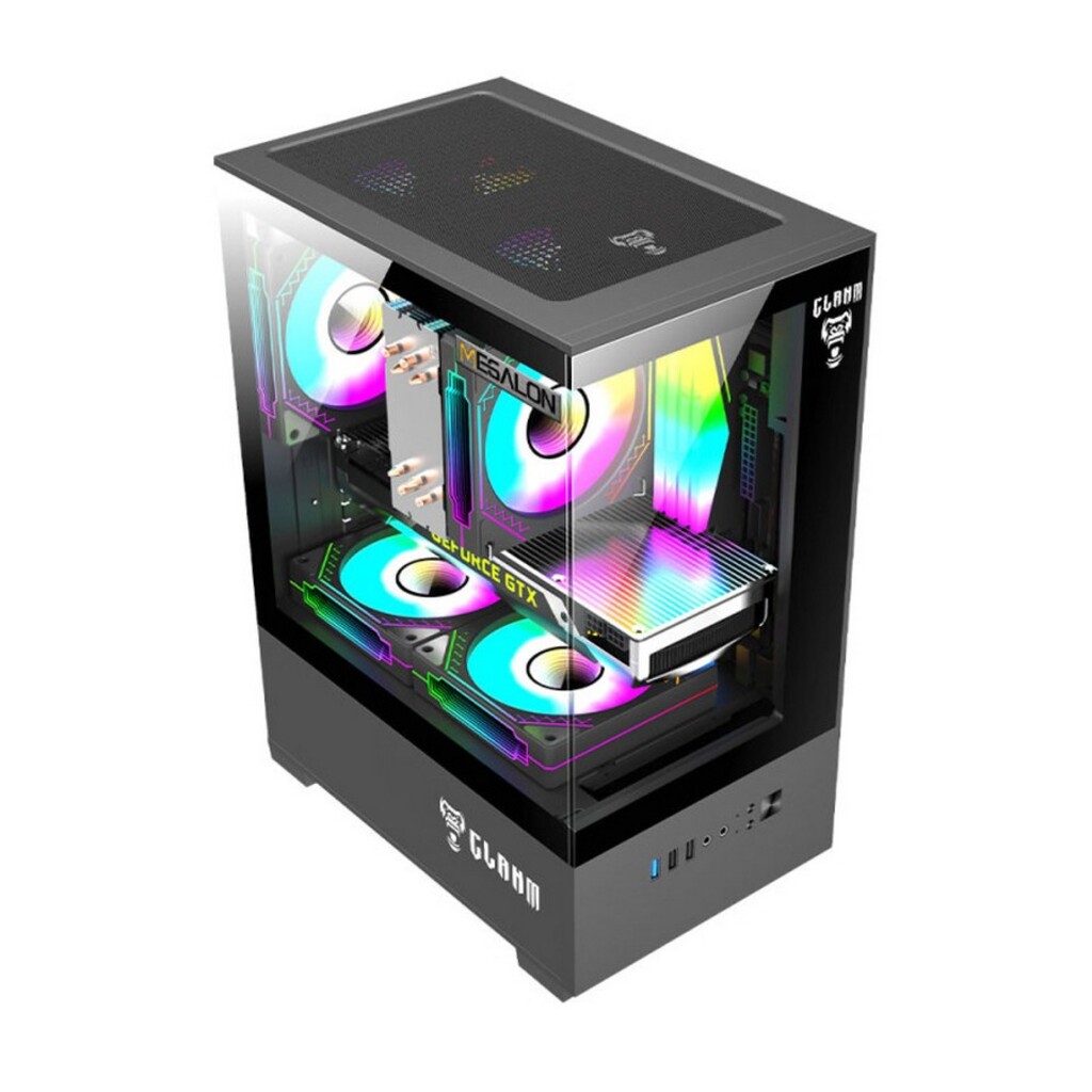 Gabinete Gamer sem Cooler Fan e sem Fonte Lateral e Frente em Vidro Temperado Preto Potencial Suprimentos - 12104 MEGALON