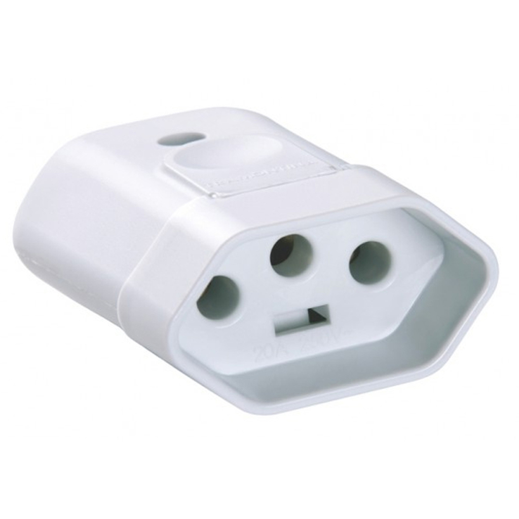 Plug Fêmea Tramontina 3 Pinos Redondo 10A Branco - 57402/053 - Unitário