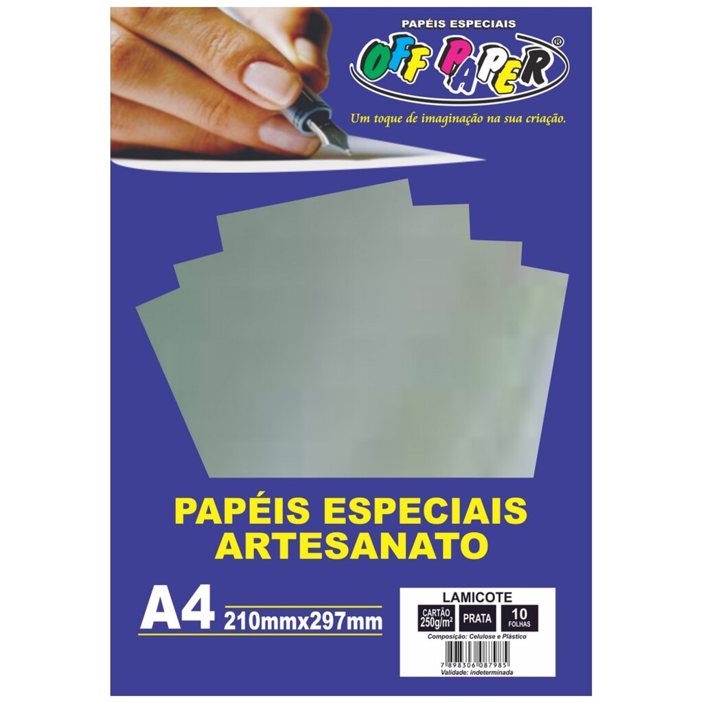Papel Lamicote A4 10 Folhas 250 Gramas Prata Off Paper - 10519