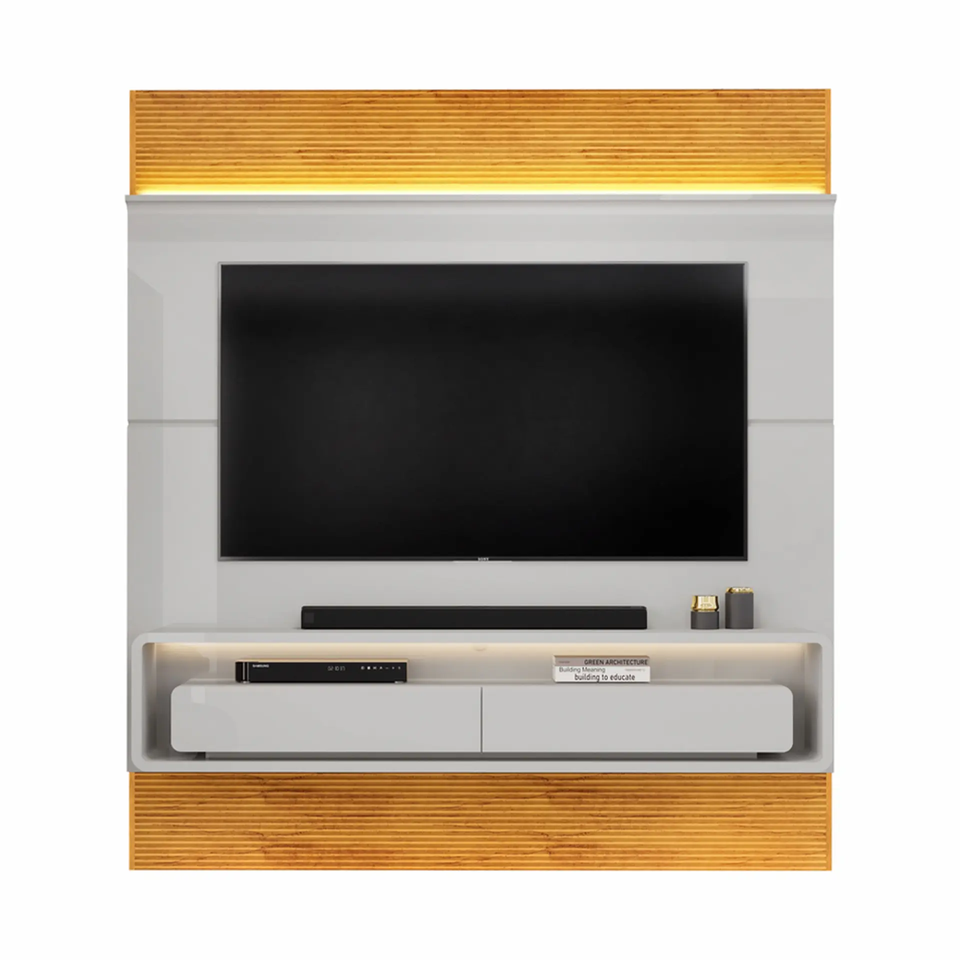 Painel para TV até 70" com LED 02 Gavetas Taylor DJ Móveis - BALI/CEDRO