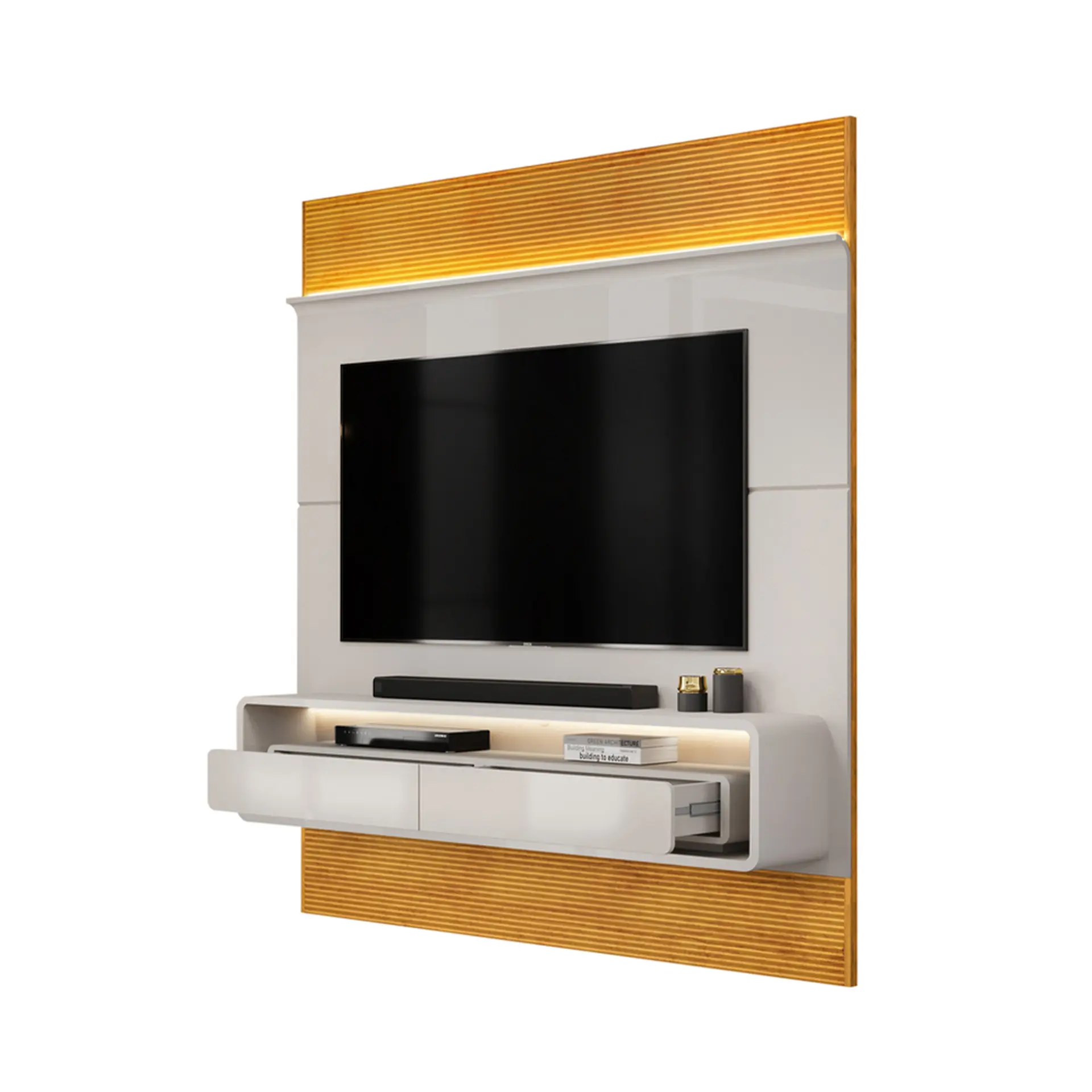 Painel para TV até 70" com LED 02 Gavetas Taylor DJ Móveis - BALI/CEDRO
