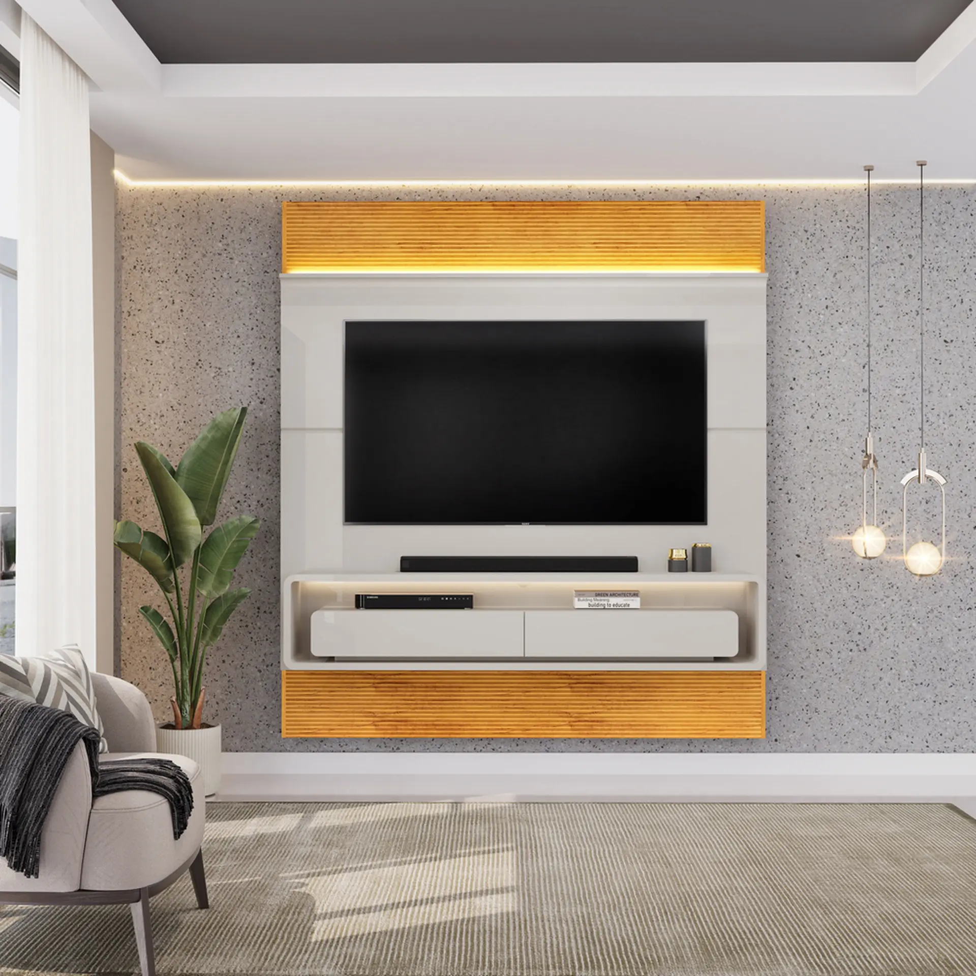 Painel para TV até 70" com LED 02 Gavetas Taylor DJ Móveis - BALI/CEDRO