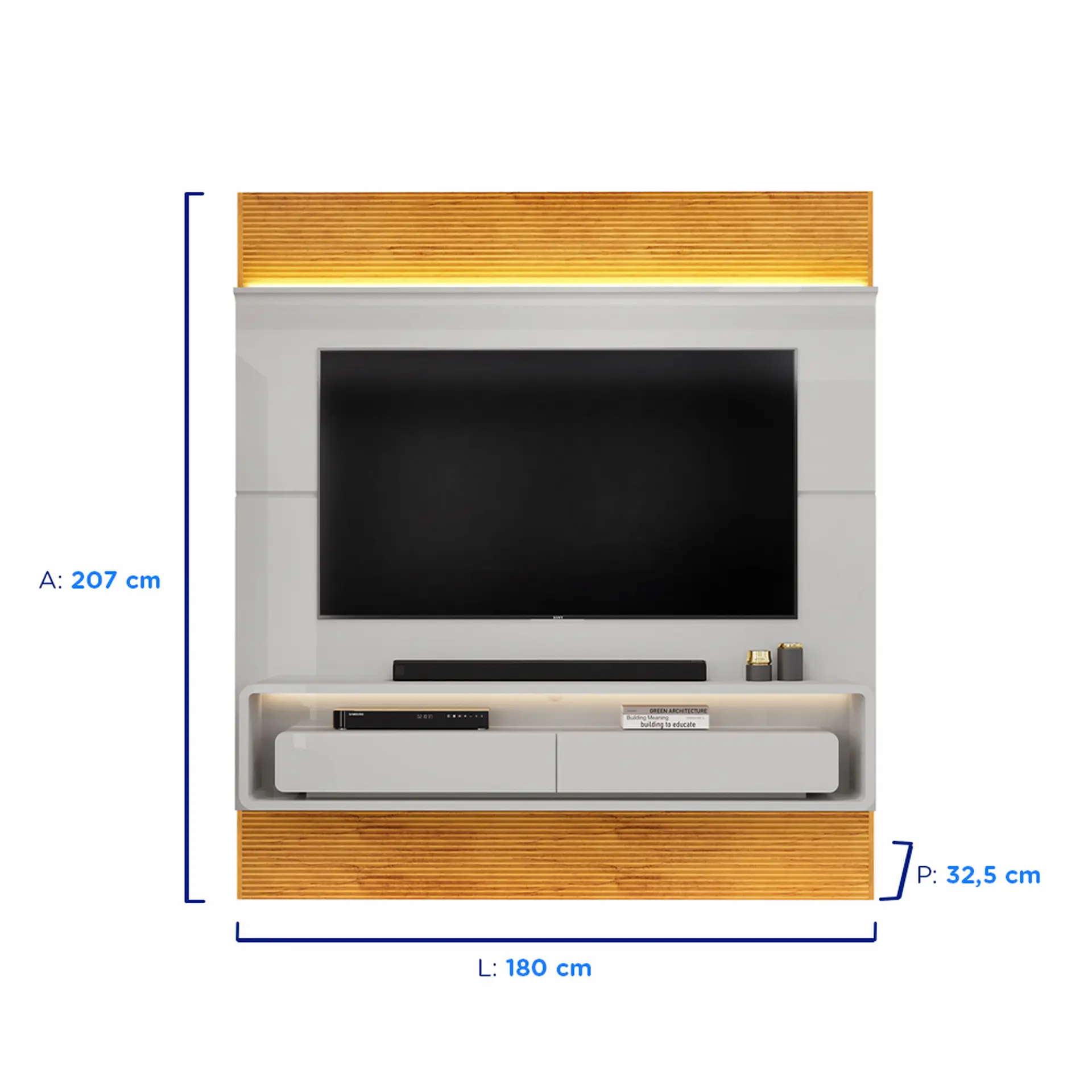 Painel para TV até 70" com LED 02 Gavetas Taylor DJ Móveis - BALI/CEDRO
