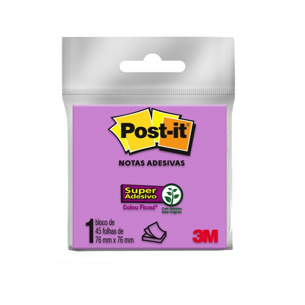 Bloco de Notas Adesivo 76x76mm com 1 Bloco de 45 Folhas Roxo - Post-it - 3M - HB004392922