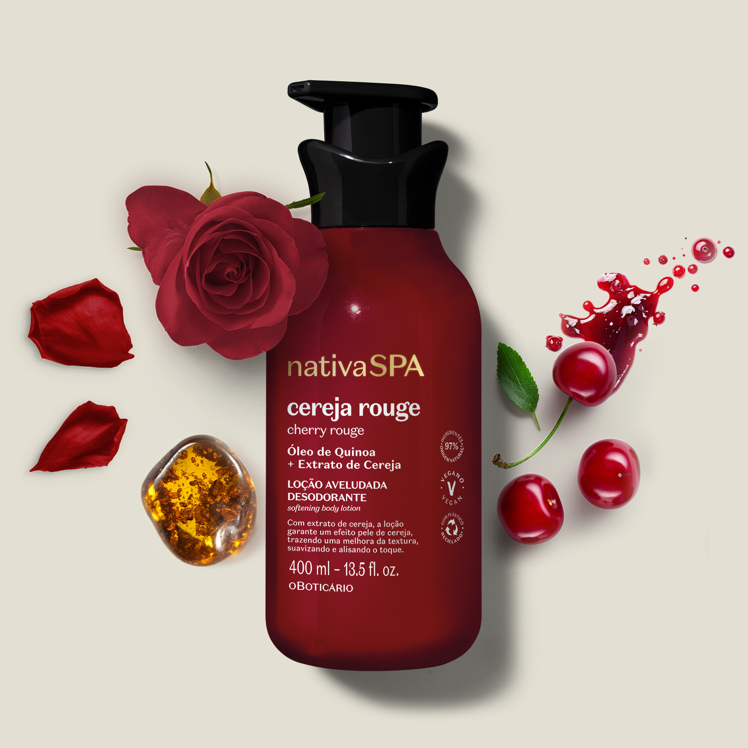Loção Aveludada Desodorante Corporal Nativa Spa Cereja Rouge 400ml
