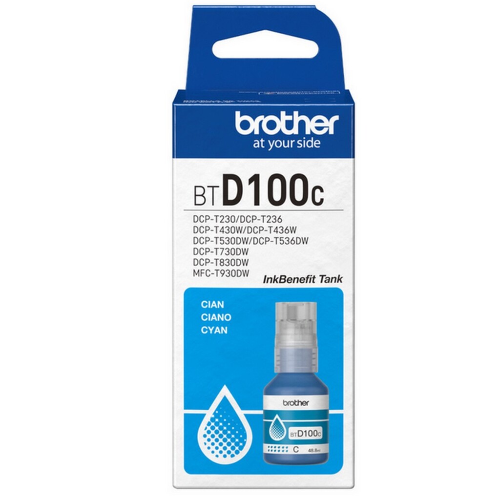 Tinta para Cartucho Brother Ciano Original - BTD100C -  5.000 páginas para DCP-T230, DCP-T430W, DCP-T436W, DCP-T530DW, DCP-T730DW e DCP-T830DW