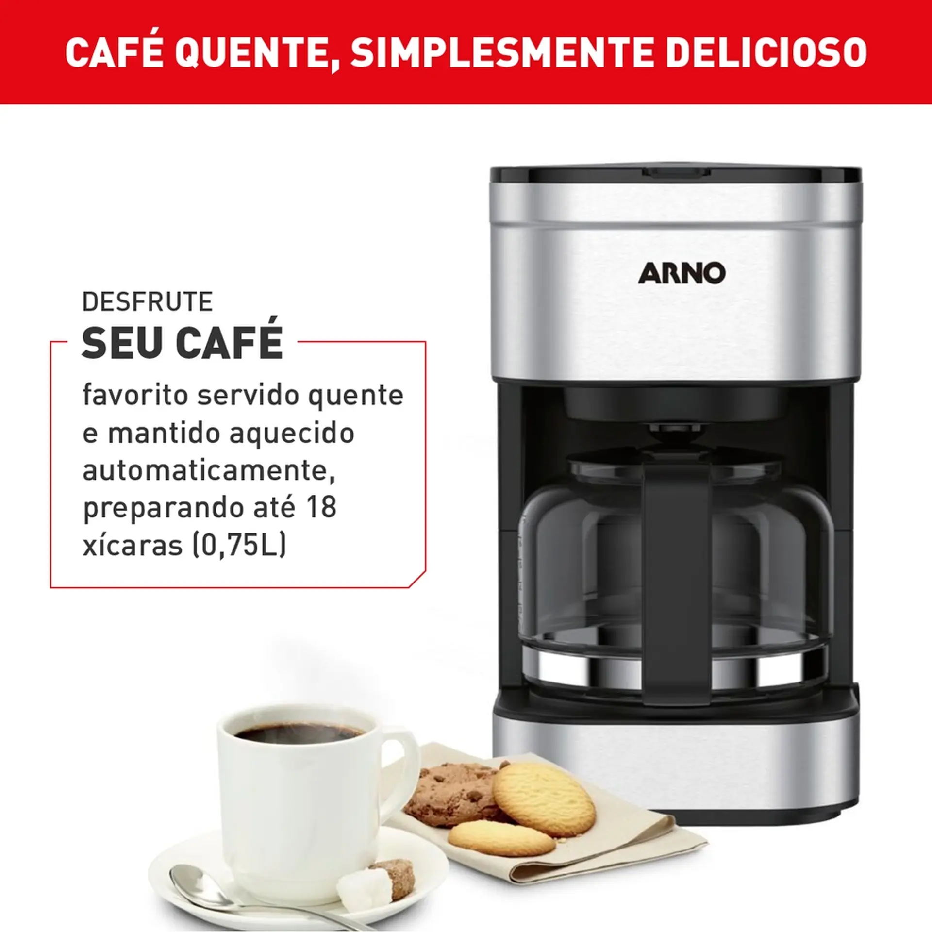 Cafeteira Elétrica Arno Filtro Preferita CFPF 18 Xícaras - Preto/Inox - 110 Volts
