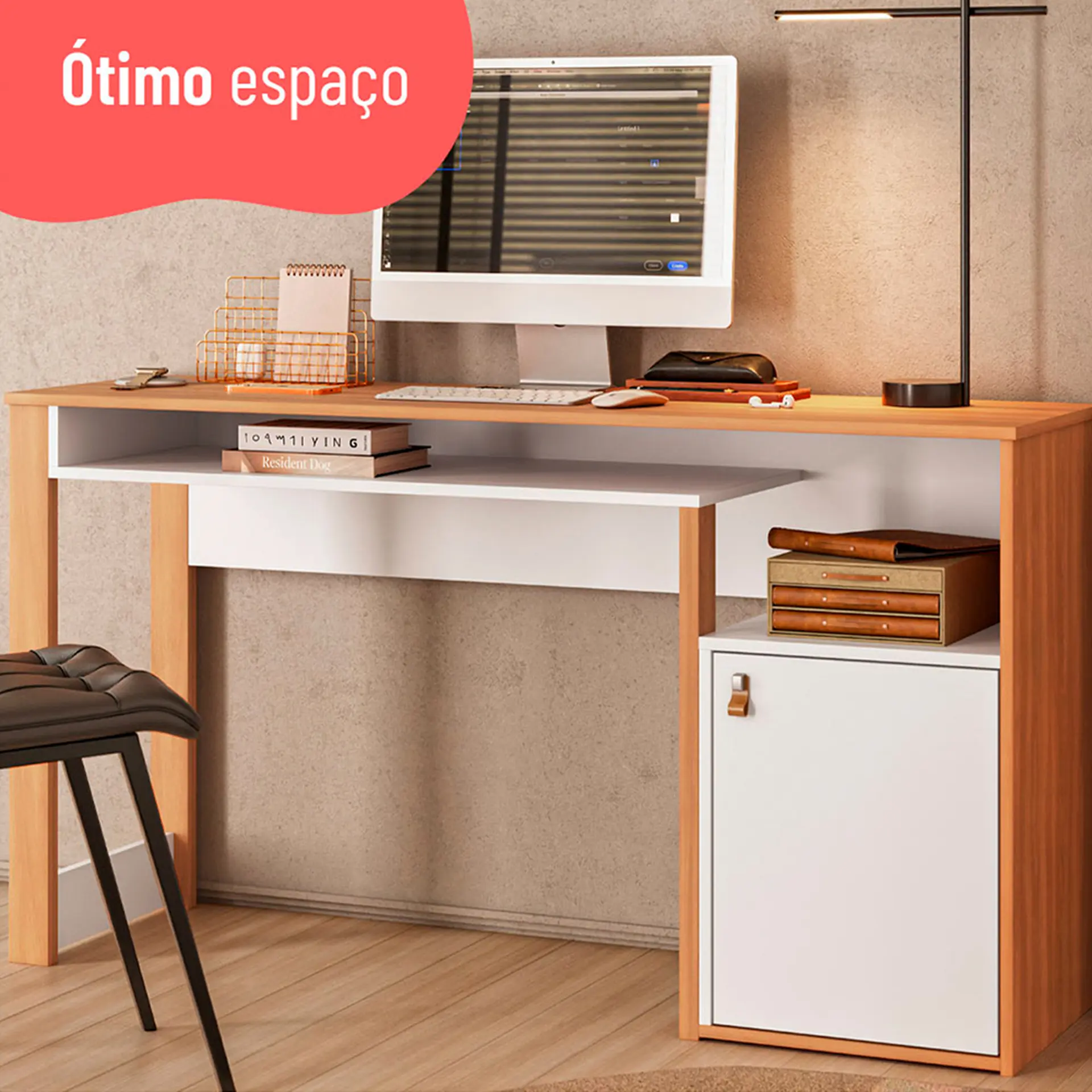Escrivaninha 1 porta 1 nicho MDP Versa Home Telasul - Freijo/Branco
